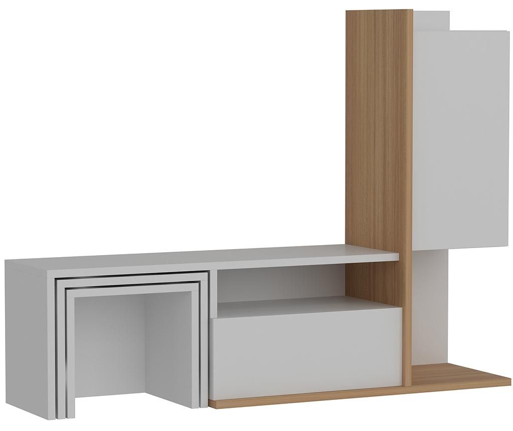 Set comoda TV si 2 masute modulare Begi White Teak – Wooden Art, Alb vivre.ro